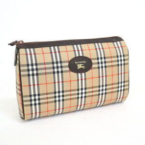 Burberry Nova Check Clutch Bag Beige Tan Brown Canvas Leather